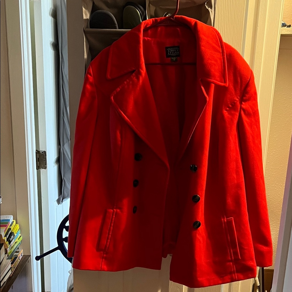 Simply Styled Women's Bright Red Pea Coat